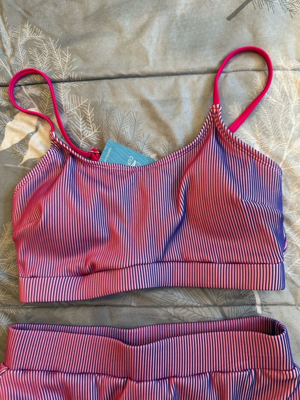 NWTS Cupshe Pink and Blue Striped High Waist Bikini Set Sz S - Picture 4 of 7
